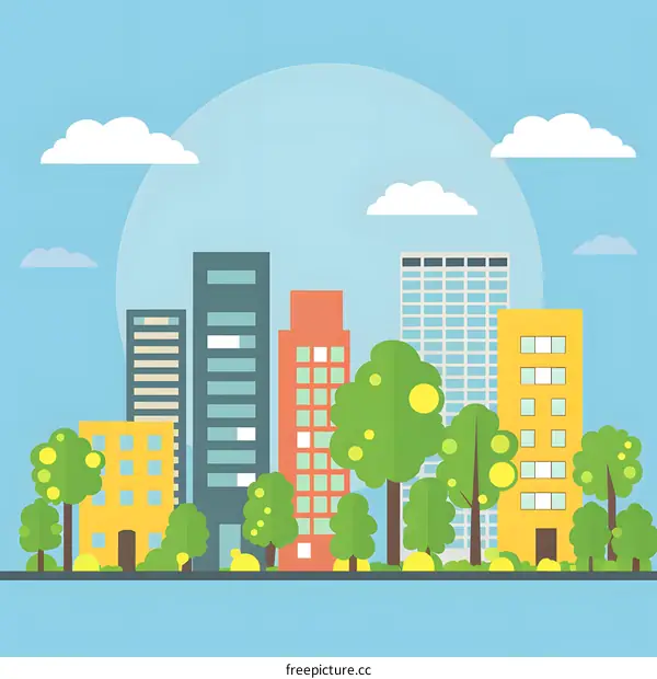 Modern City Skyline Illustration With Buildings And Trees