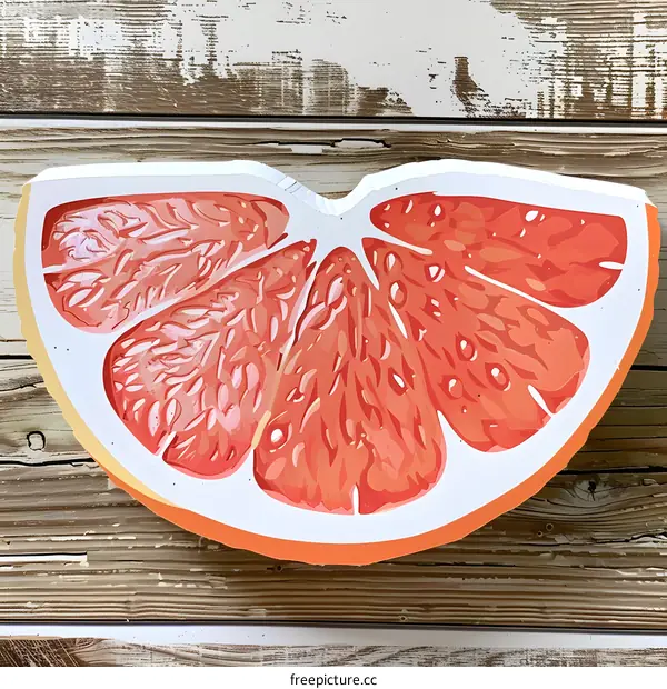 Fresh Red Grapefruit Slice on Wooden Background