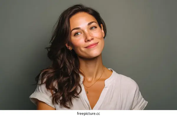 Smiling Woman Portrait Against Neutral Background