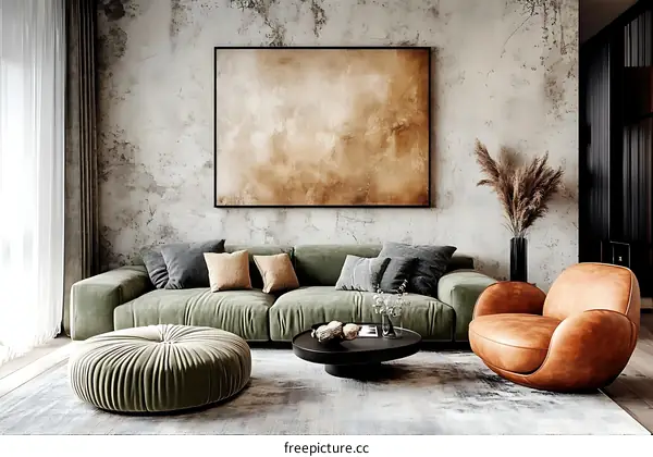 Modern Living Room Interior Design with Greenery Accents