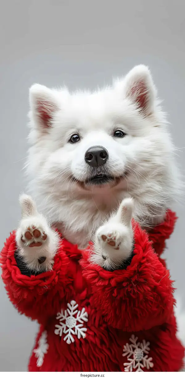 Cute Dog Wearing a Festive Red Coat