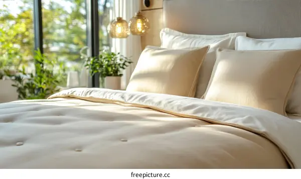 Beige Bedding Set in Modern Bedroom