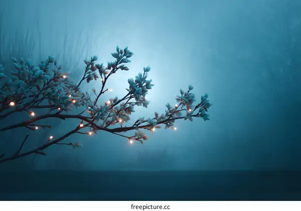 Winter Night Branches with Fairy Lights