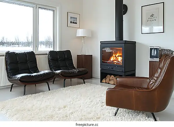 Cozy Living Room with Fireplace and Armchairs