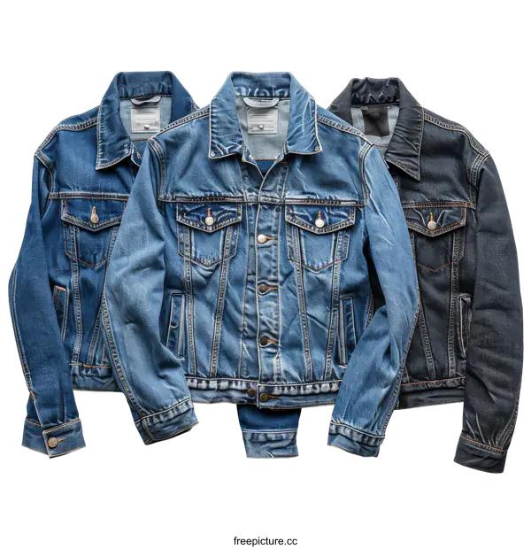 [Transparent Background PNG]Three blue denim jackets on black background