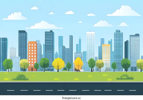 Cityscape with Trees and Road