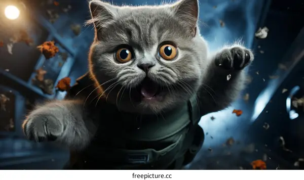 Cute Cat Astronaut Floating in Space