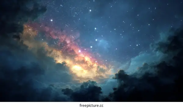 Celestial Night Sky with Starry Clouds