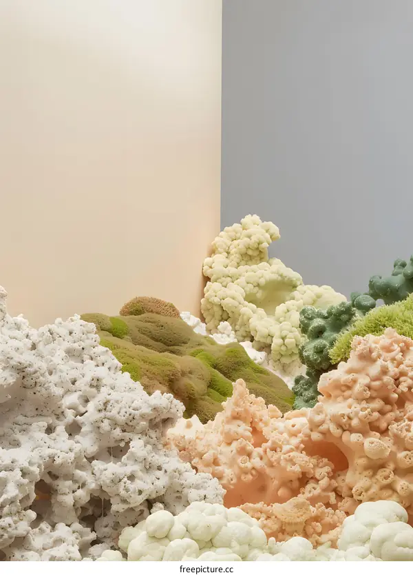 Abstract Coral Reef Background with Green Moss