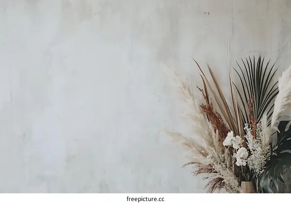 White and Brown Dried Flowers Against a Textured Wall