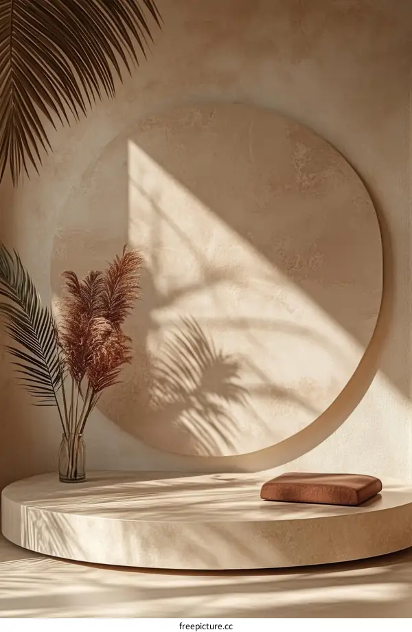 Beige Aesthetic Round Stage with Sunlight