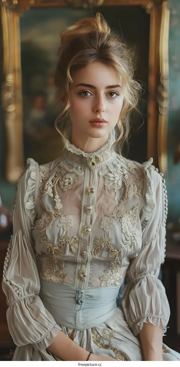 portrait of a young woman in a vintage dress