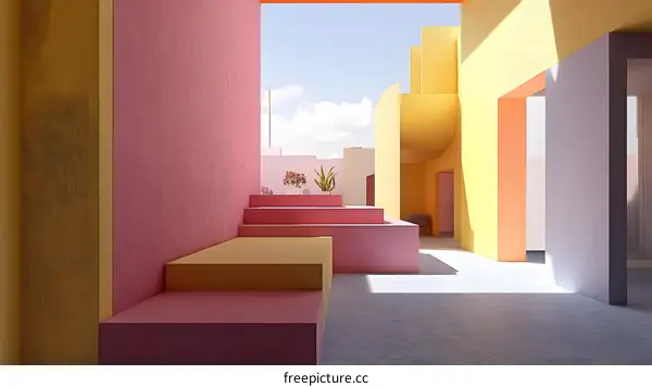 Minimalist Interior Design with Pastel Colors and Geometric Shapes