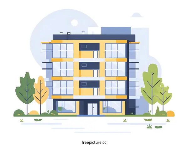 Modern Apartment Building With Trees Illustration