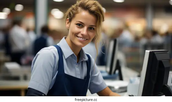 Portrait of a young supermarket cashier at work