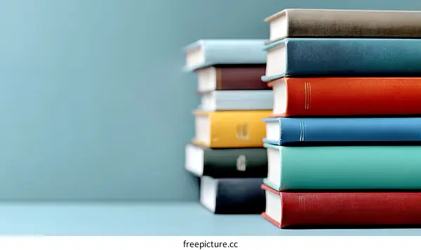 Stacked Books in a Library or Bookstore