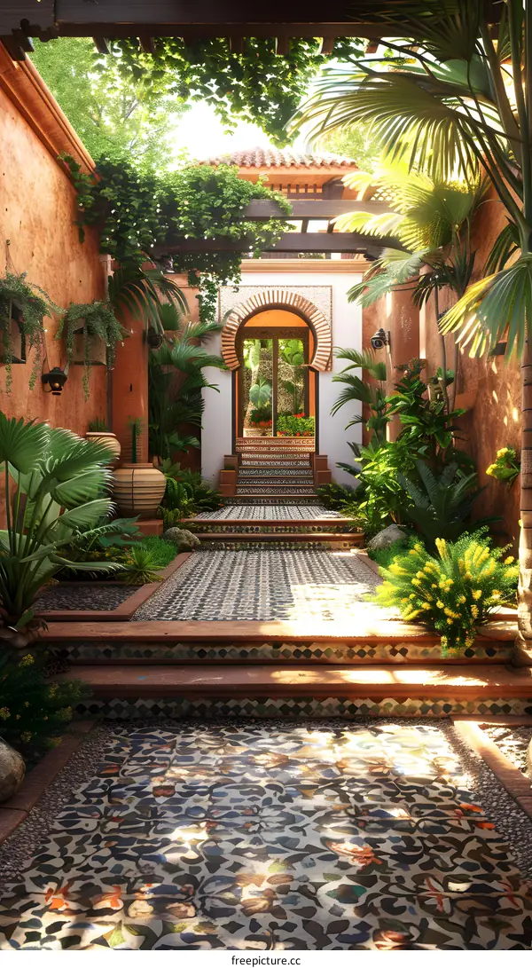 Courtyard with plants and sunlight