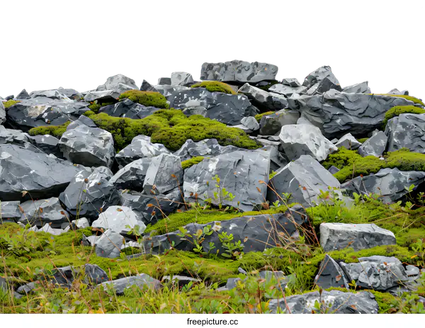 [Transparent Background PNG]Grey Rocks with Green Moss