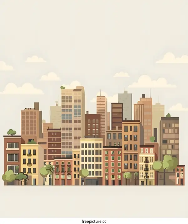 Cityscape Illustration with Buildings and Sky