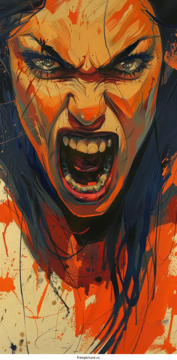 A womans face with an expression of pure rage