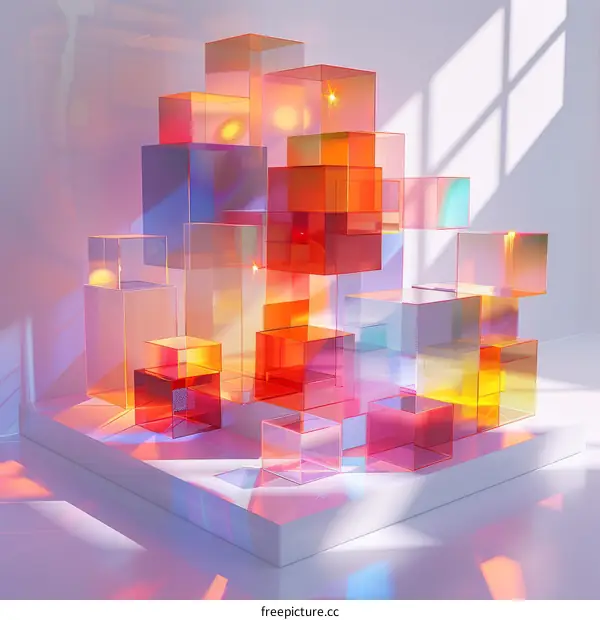 Colorful 3D illustration of stacked translucent cubes