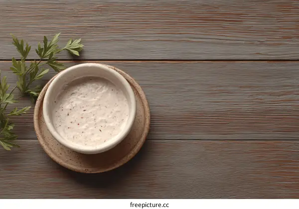 Creamy Dip in a Ceramic Bowl on Wooden Tabletop