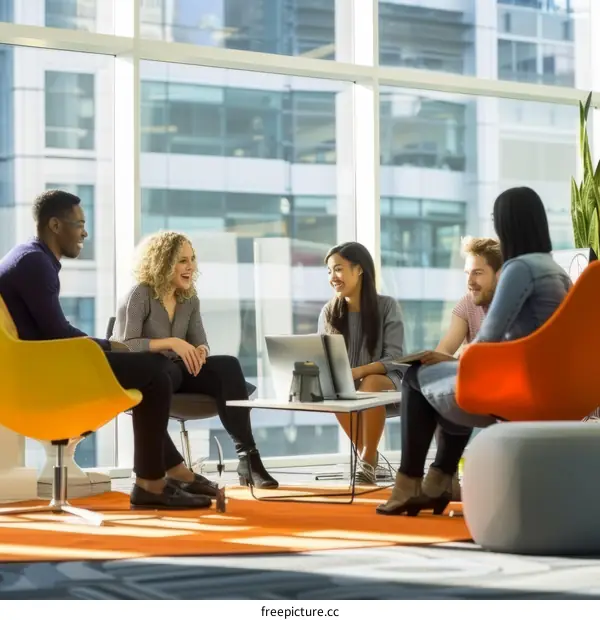 Multiethnic group of business people having a meeting in modern office space