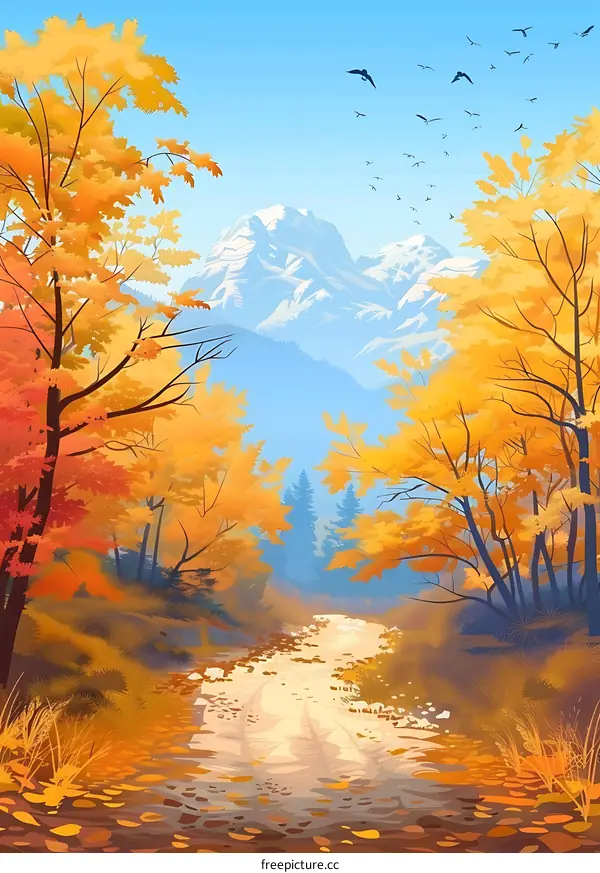 Autumn Landscape With Mountains And Forest Path