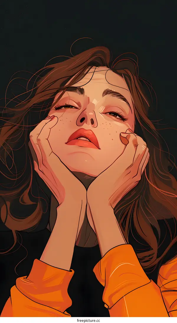 portrait of a woman with long brown hair and freckles