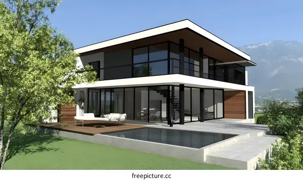 Modern House Design with Swimming Pool and Mountain View