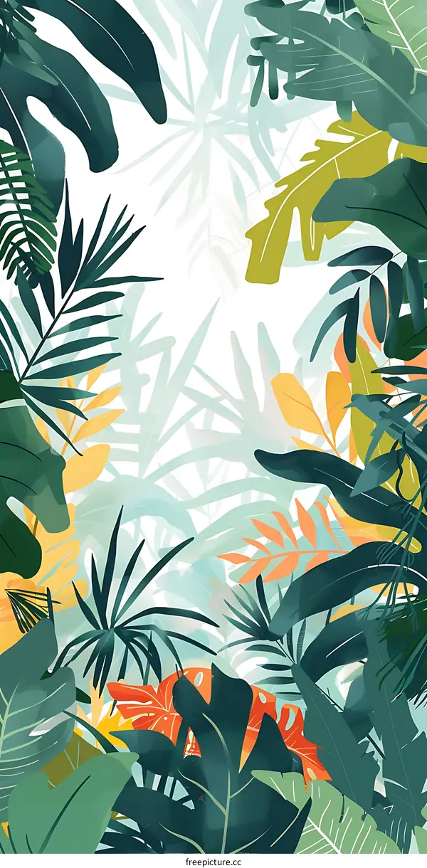 Tropical Leaf Pattern Illustration With Abstract Green and Yellow Foliage