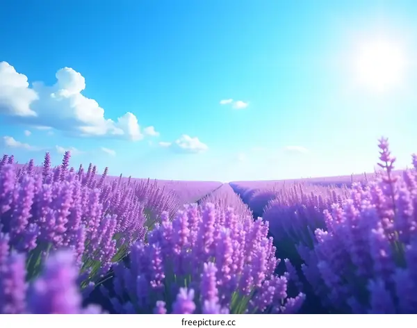 Purple Lavender Field Under Blue Sky