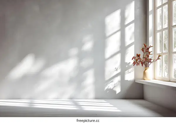 Modern Minimalist Interior Empty Room with Sunlight and Shadows