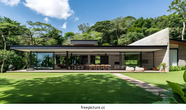 Modern House Design with Large Windows and Patio