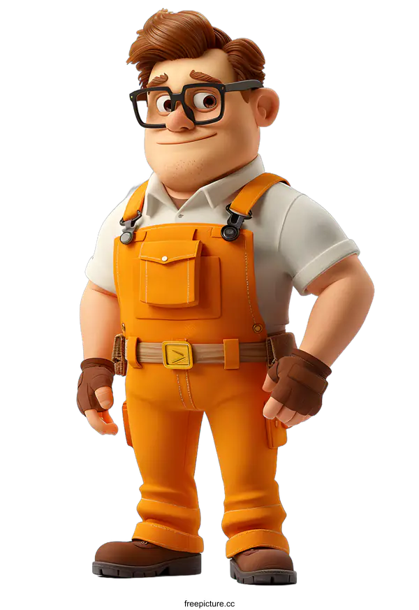 [Transparent Background PNG]An illustration of a male construction worker wearing a tool belt and holding a hammer.