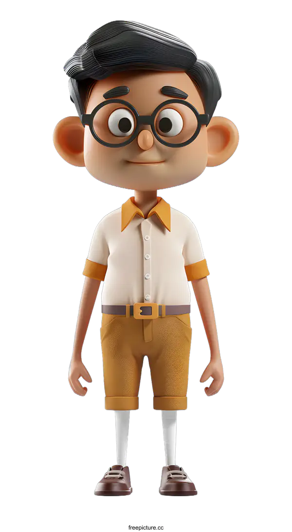 [Transparent Background PNG]Cartoon Illustration Of A Young Boy Wearing Glasses And School Uniform