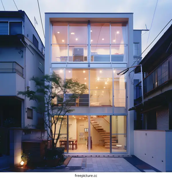 Modern Glass House with Interior View in Japan