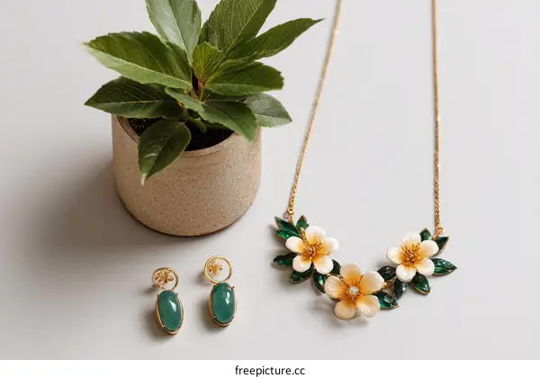 Floral Necklace and Earrings Set with Gemstones