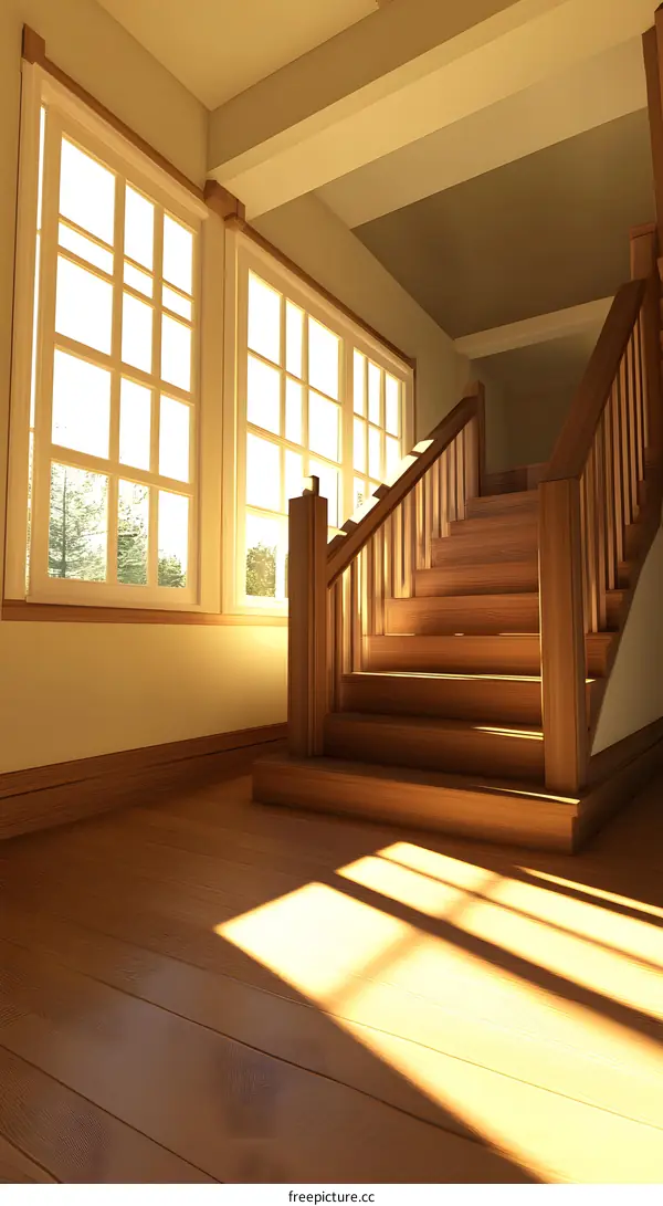 Wooden Staircase Interior Design with Windows