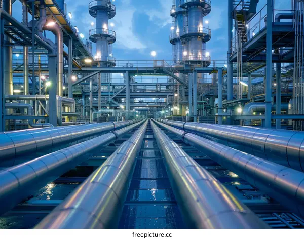 Oil and gas pipelines in a modern industrial facility