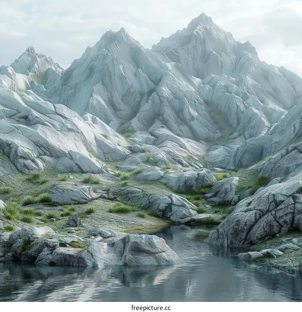 Mystical Mountain Landscape with Pristine Lake and Rocky Terrain