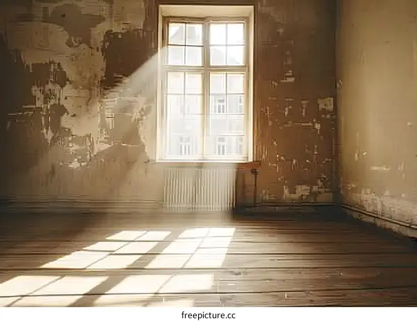 Sunlight Streaming Through Window in Empty Room