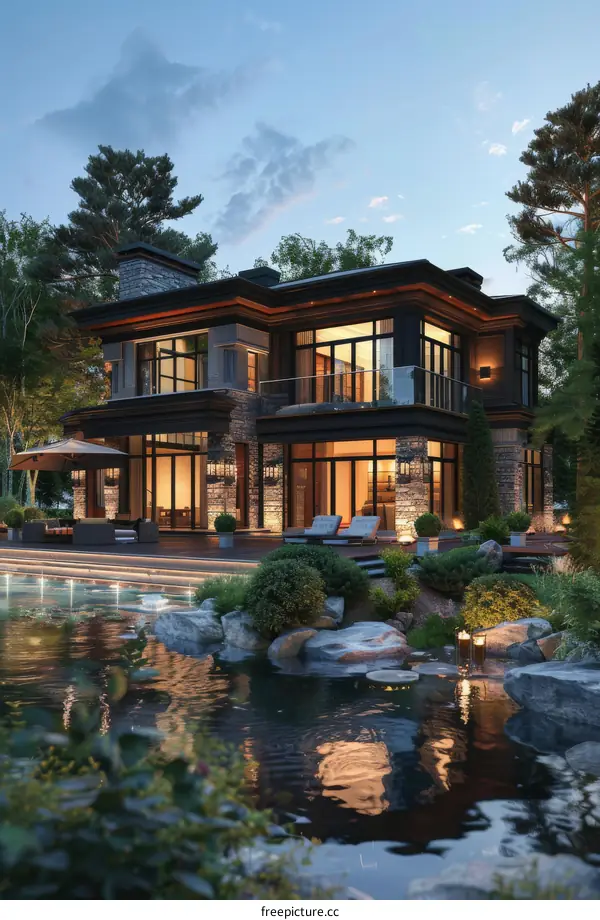 Luxury Modern Villa Exterior at Dusk