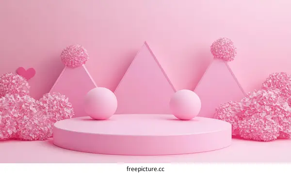 Pink Geometric Display Stand with Hydrangea