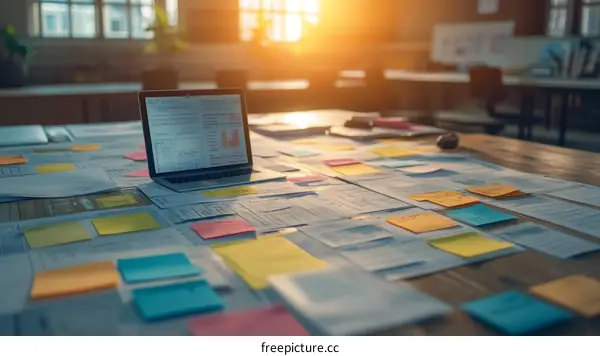 Busy Brainstorming Session at the Office Desk