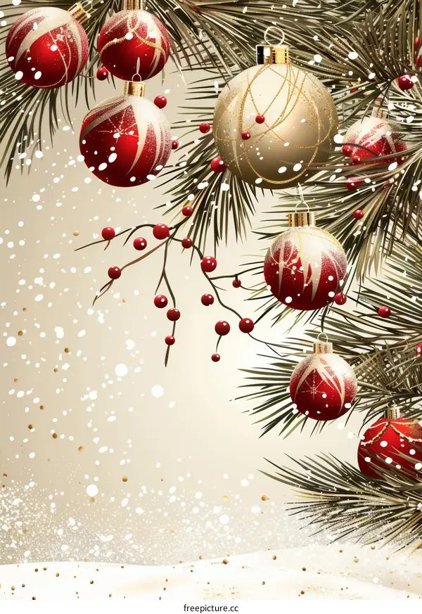 Christmas Tree Branch with Baubles and Snowflakes