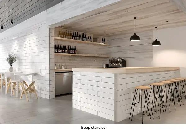 Modern White Brick Bar Interior Design
