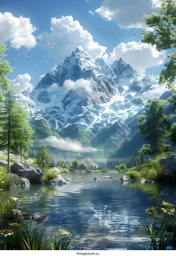 Misty mountain lake landscape