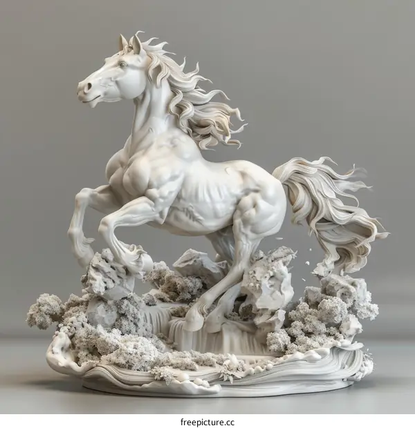 Dynamic Horse Sculpture in Running Pose