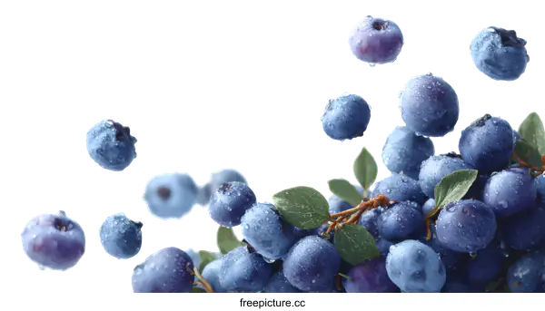 [Transparent Background PNG]Fresh Blueberries Falling in Mid-Air